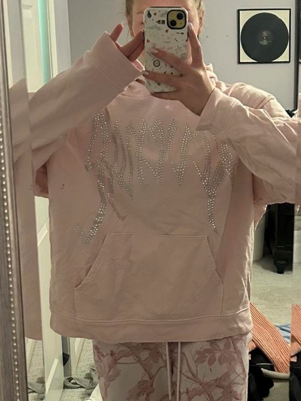Pink Hoodie with Rhinestone Script - Picture 2 of 7